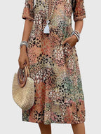 Women's Summer Boho Midi Dress with V-Neck and Pockets