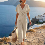 Women's Summer Elegant Jumpsuit with Wrap V-Neck