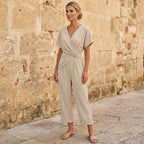 Women's Summer Elegant Jumpsuit with Wrap V-Neck