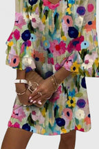 Women's Summer Floral Dress with V-Neck and Ruffle Sleeves