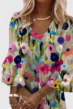 Women's Summer Floral Dress with V-Neck and Ruffle Sleeves