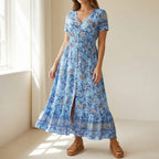 Women's Summer Floral Maxi Dress with Button Front