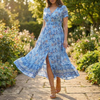 Women's Summer Floral Maxi Dress with Button Front
