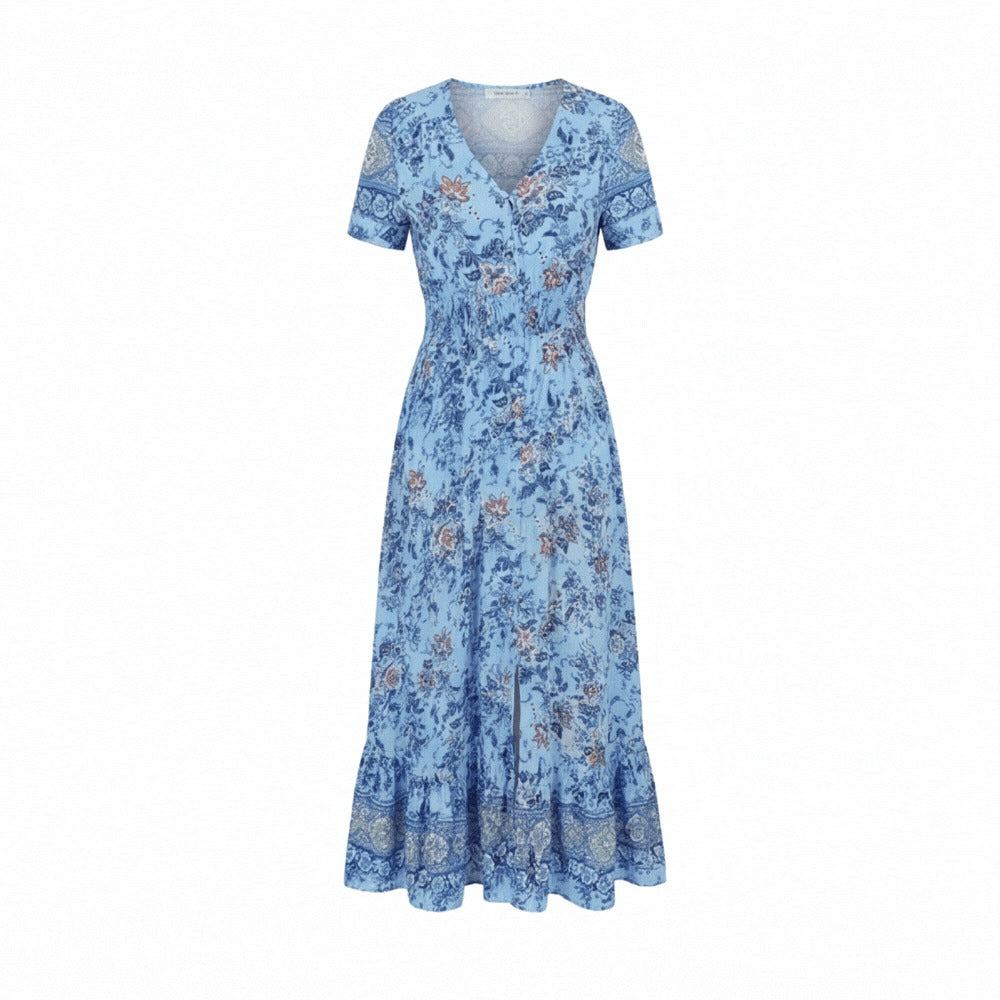 Women's Summer Floral Maxi Dress with Button Front