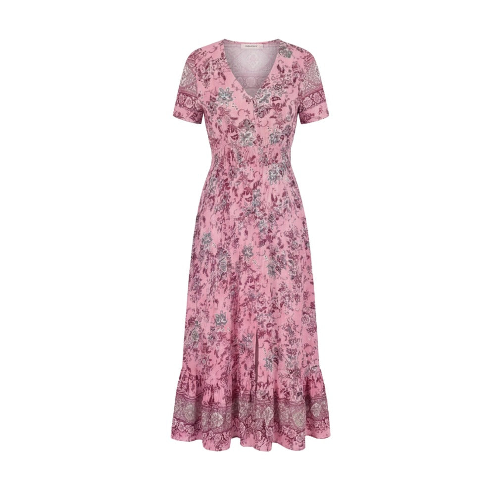 Women's Summer Floral Maxi Dress with Button Front