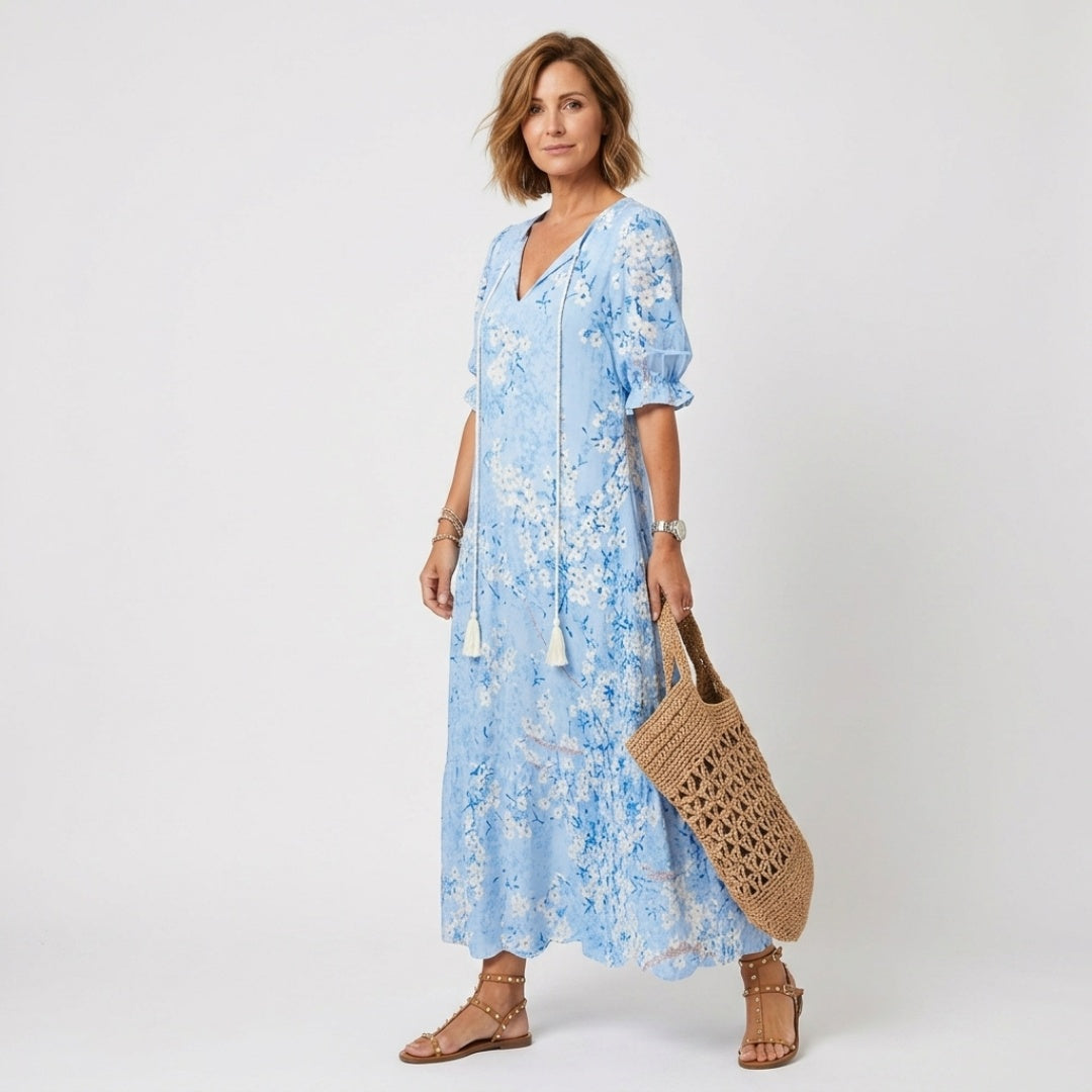 Women's Summer Floral Maxi Dress with Tassel Detail
