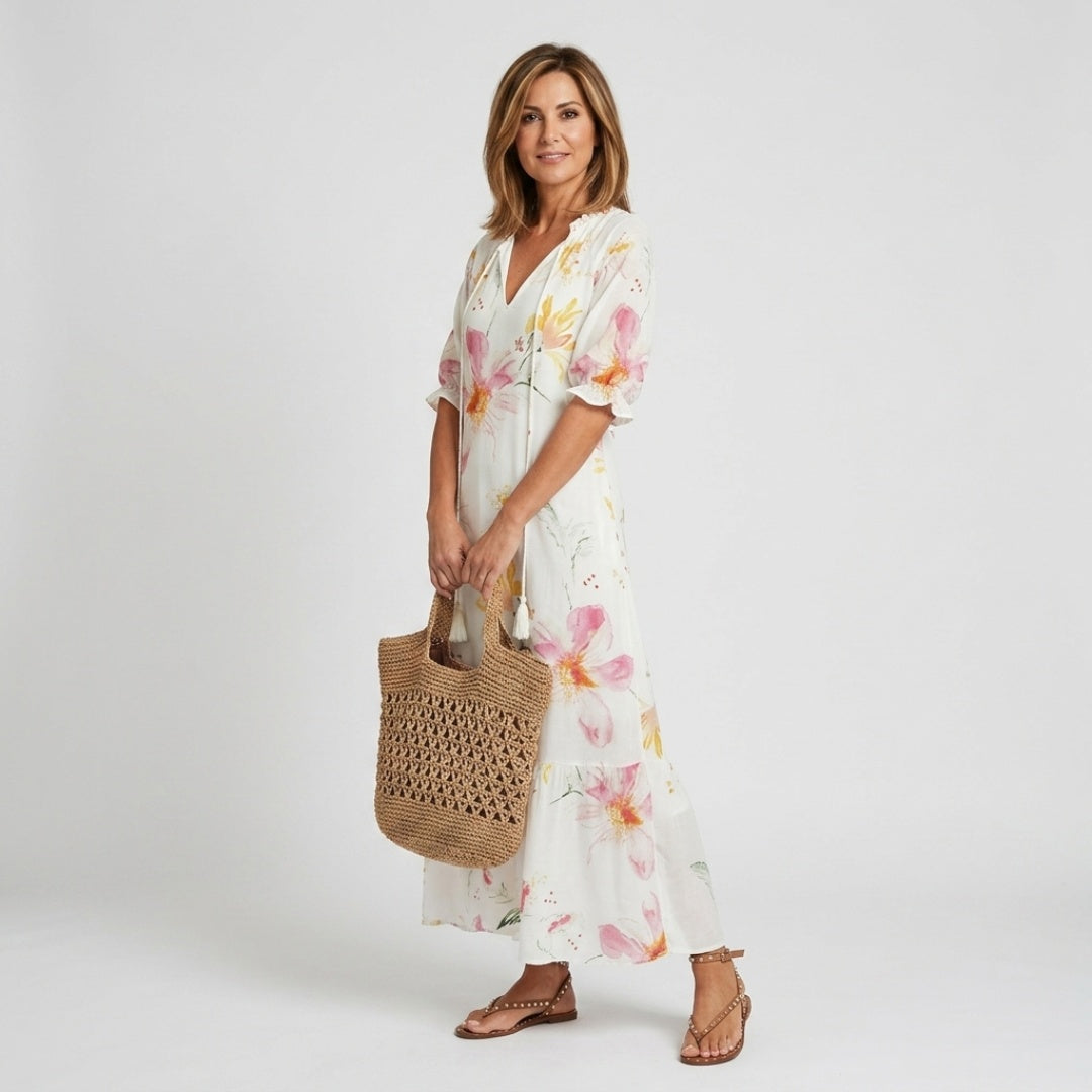 Women's Summer Floral Maxi Dress with Tassel Detail
