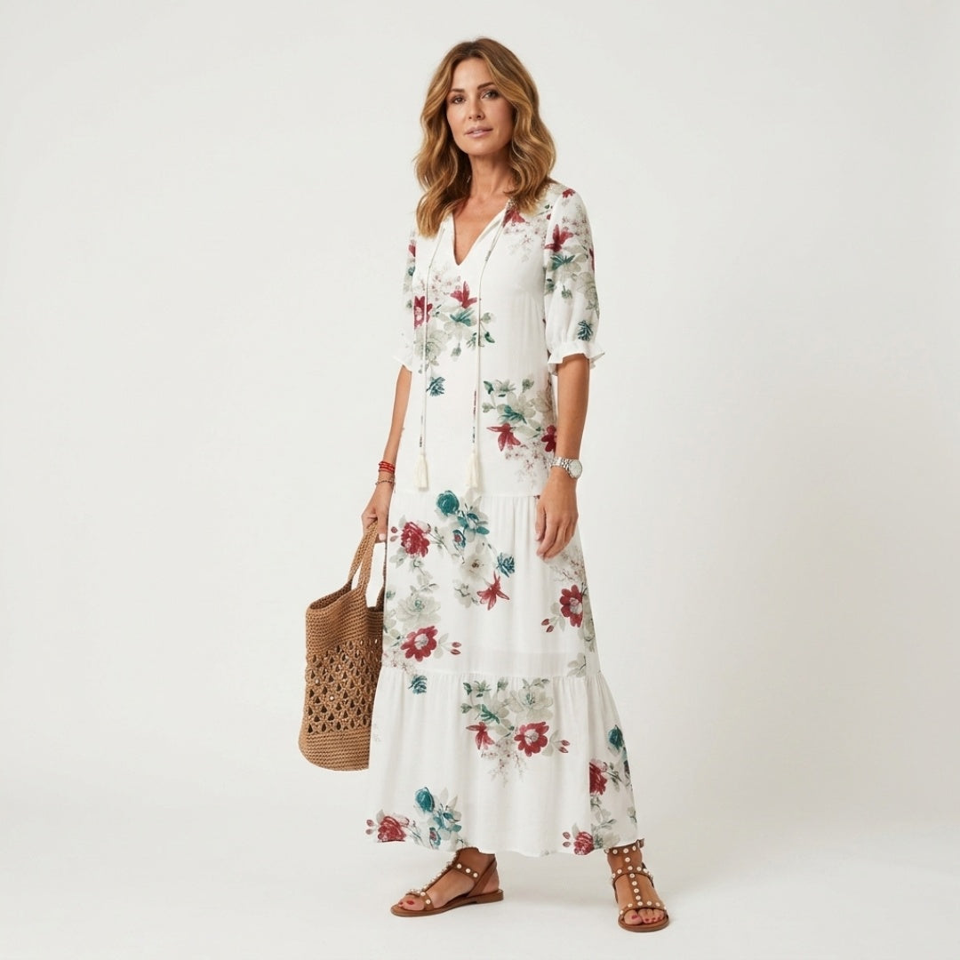 Women's Summer Floral Maxi Dress with Tassel Detail