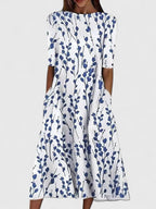 Women's Summer Floral Midi Dress with Pockets