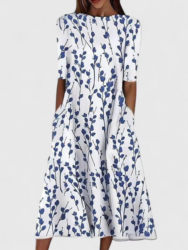 Women's Summer Floral Midi Dress with Pockets