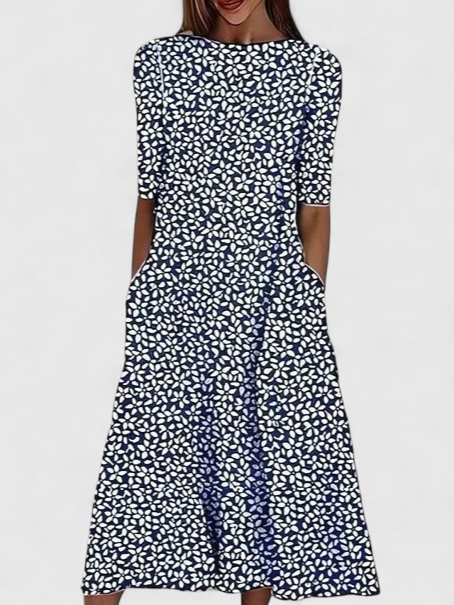 Women's Summer Floral Midi Dress with Pockets