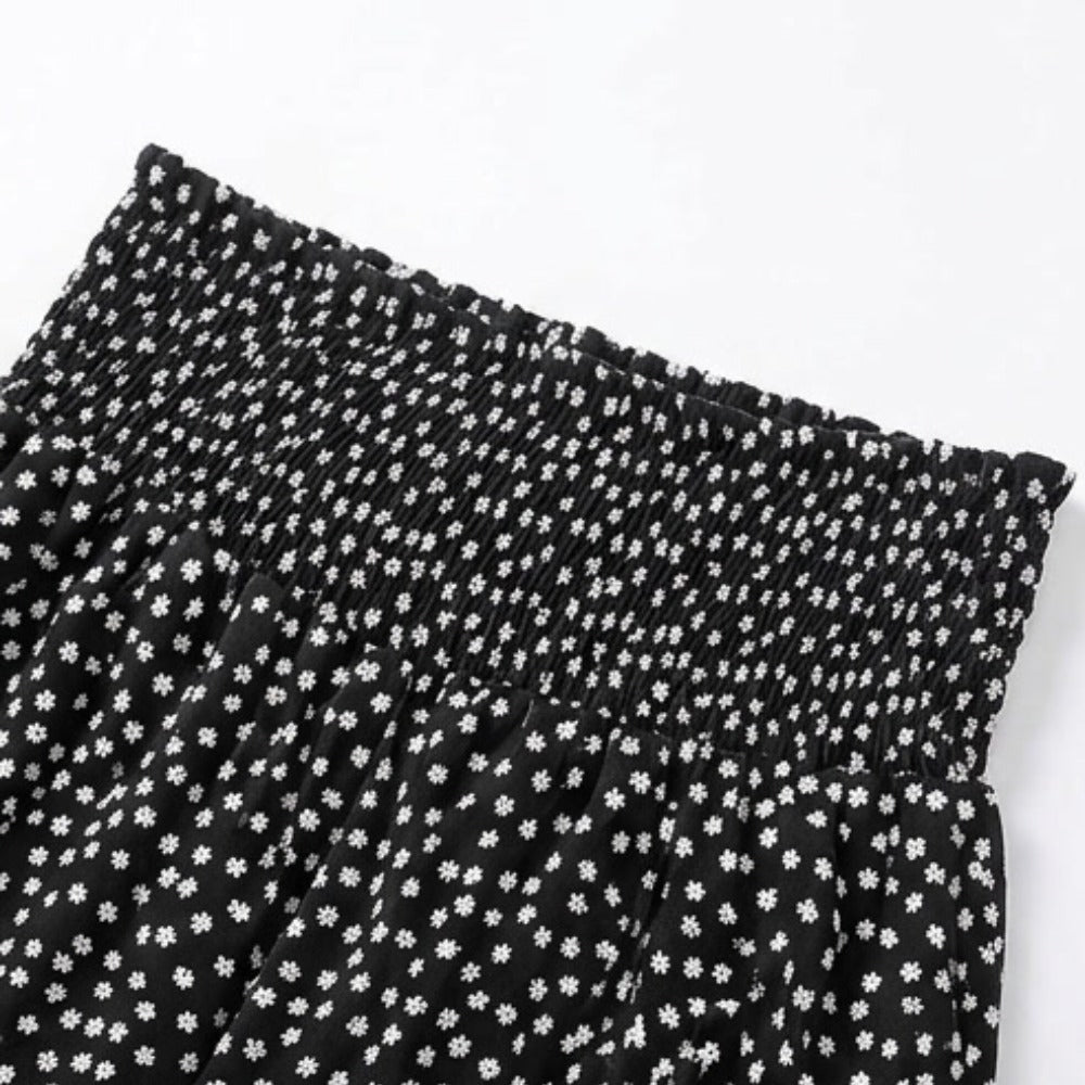 Women's Summer Floral Wide Leg Pants with Smocked Waist