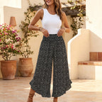 Women's Summer Floral Wide Leg Pants with Smocked Waist