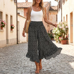 Women's Summer Floral Wide Leg Pants with Smocked Waist