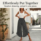 Women's Summer Floral Wide Leg Pants with Smocked Waist