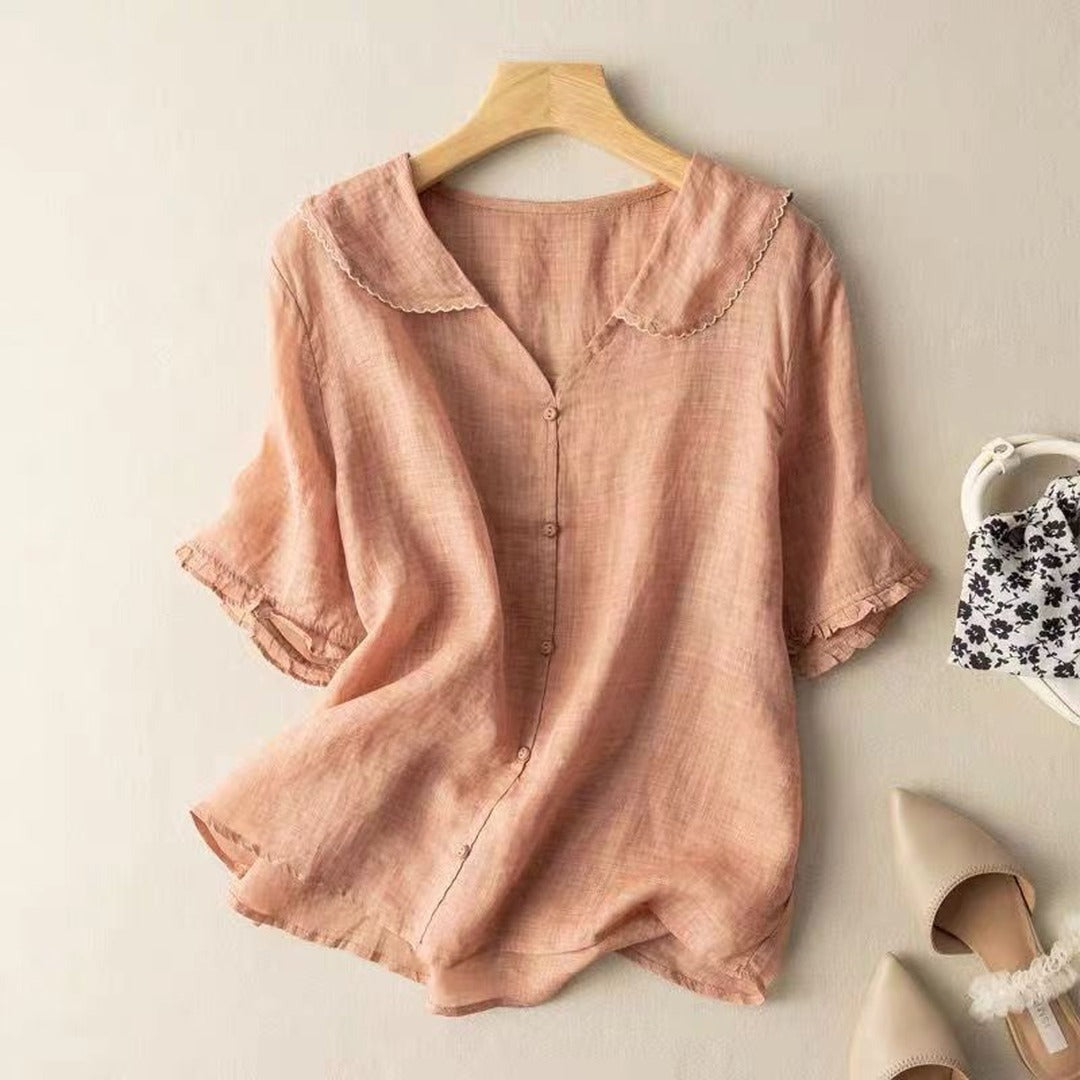 Women's Summer Linen Blouse with Peter Pan Collar