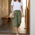 Women's Summer Linen Capri Pants with Drawstring Waist and Pockets
