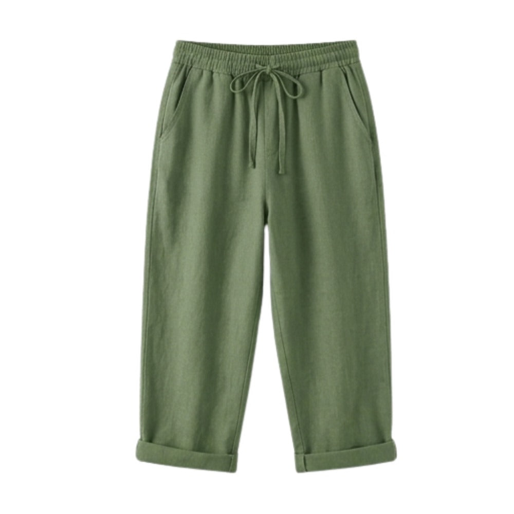 Women's Summer Linen Capri Pants with Drawstring Waist and Pockets
