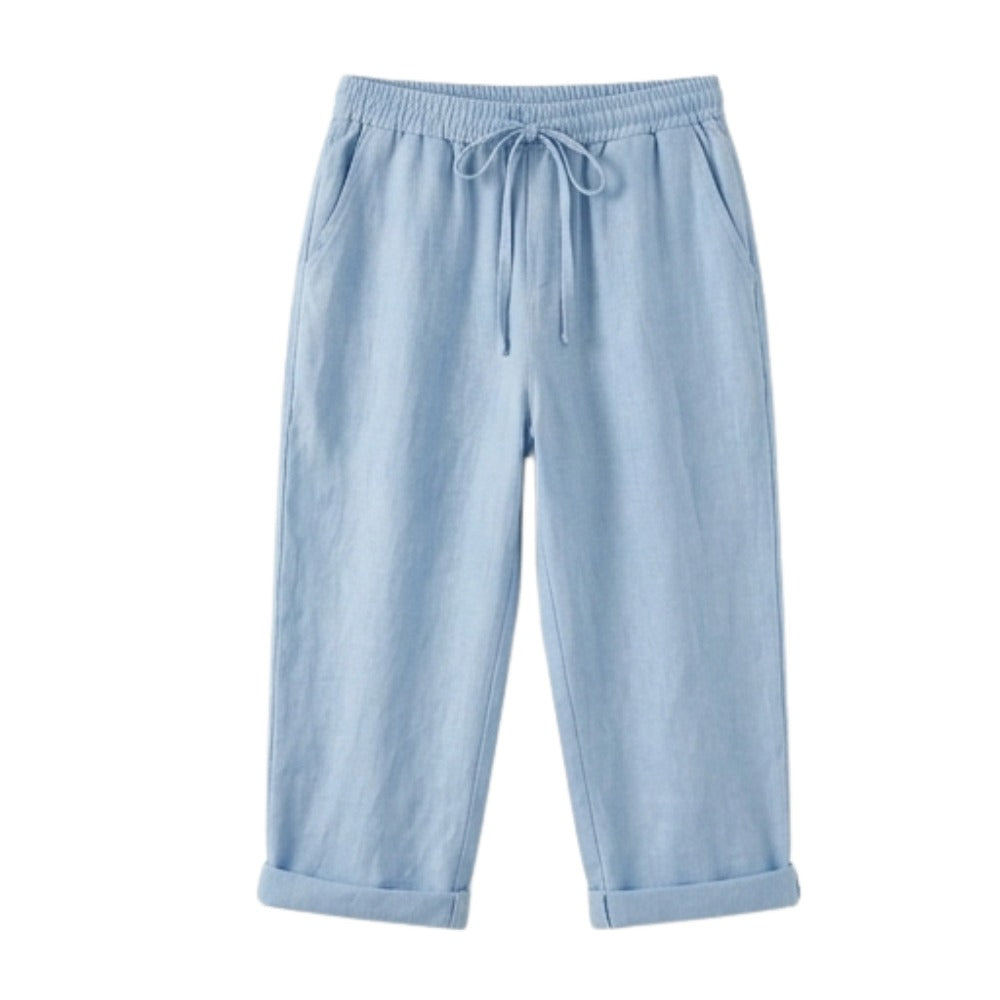 Women's Summer Linen Capri Pants with Drawstring Waist and Pockets