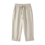 Women's Summer Linen Capri Pants with Drawstring Waist and Pockets