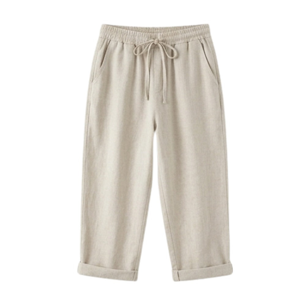 Women's Summer Linen Capri Pants with Drawstring Waist and Pockets