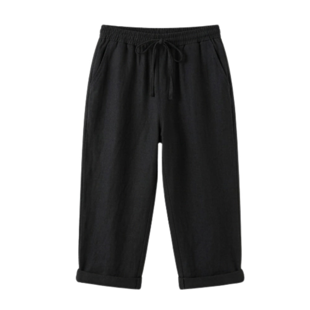 Women's Summer Linen Capri Pants with Drawstring Waist and Pockets