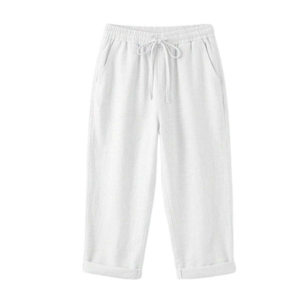 Women's Summer Linen Capri Pants with Drawstring Waist and Pockets