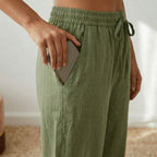 Women's Summer Linen Capri Pants with Drawstring Waist and Pockets