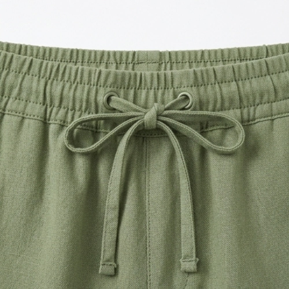 Women's Summer Linen Capri Pants with Drawstring Waist and Pockets