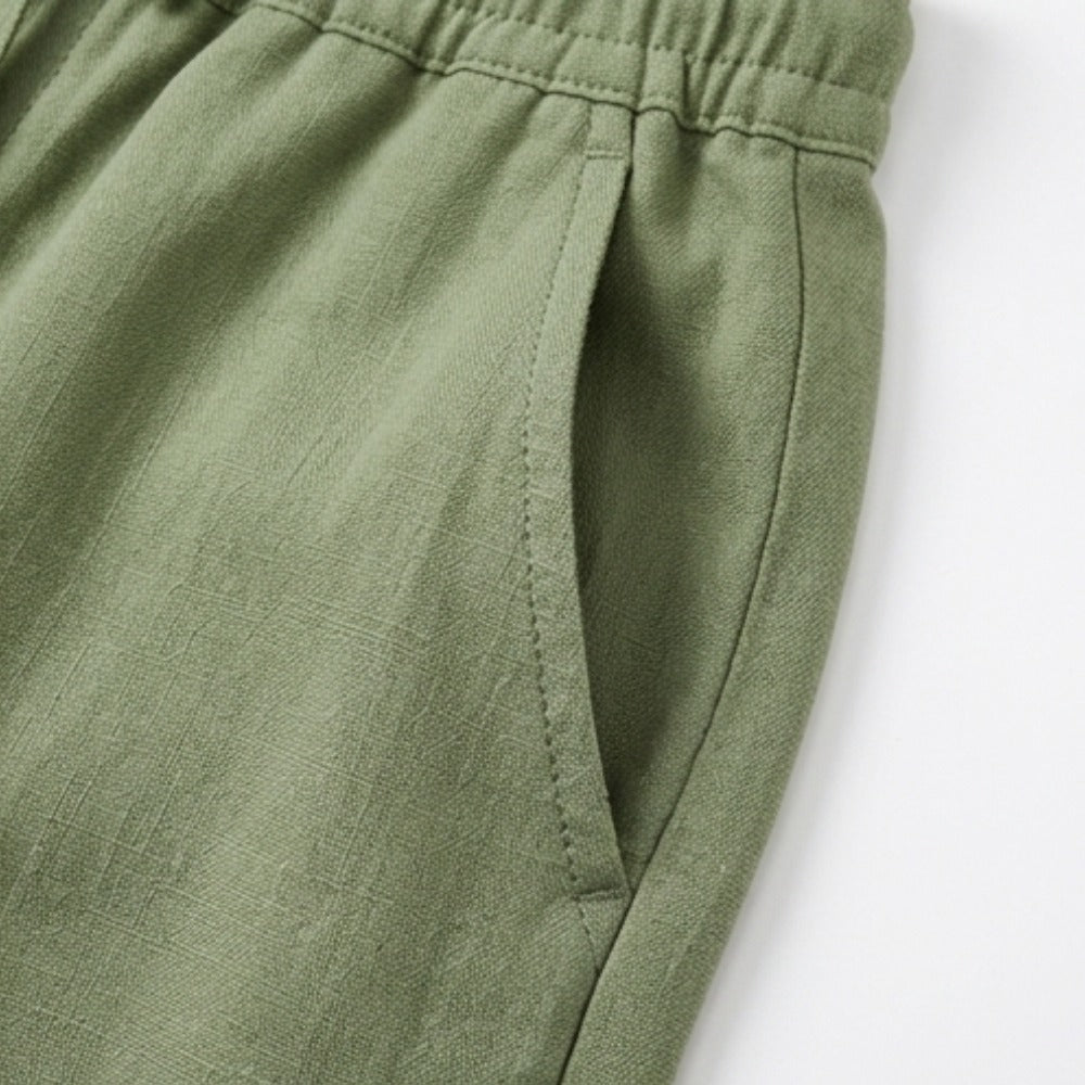 Women's Summer Linen Capri Pants with Drawstring Waist and Pockets