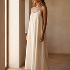Women's Summer Linen Maxi Dress with Open Back