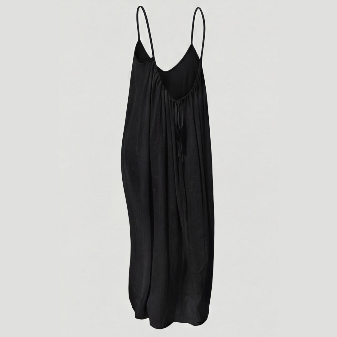 Women's Summer Linen Maxi Dress with Open Back