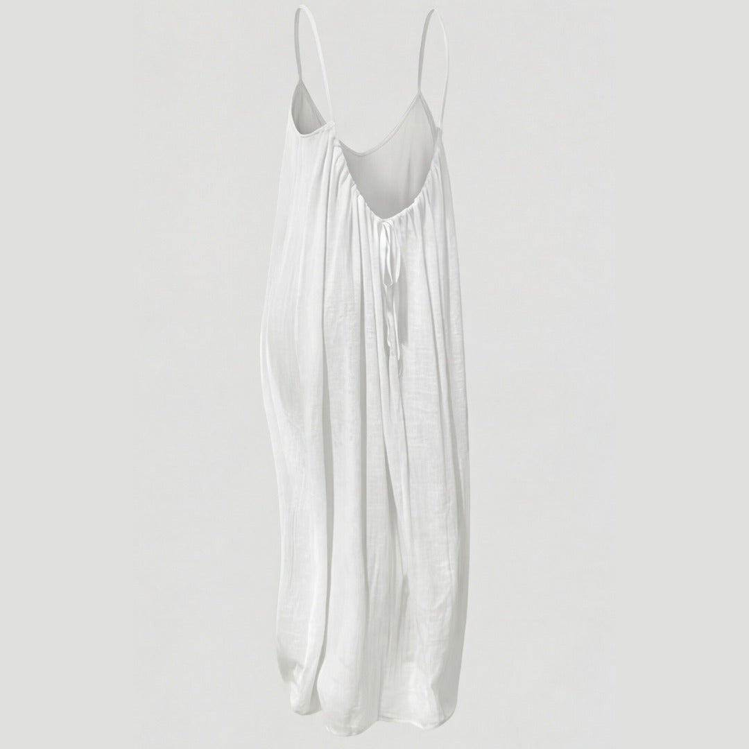 Women's Summer Linen Maxi Dress with Open Back