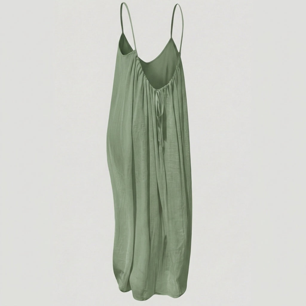 Women's Summer Linen Maxi Dress with Open Back