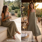 Women's Summer Linen Maxi Dress with Open Back