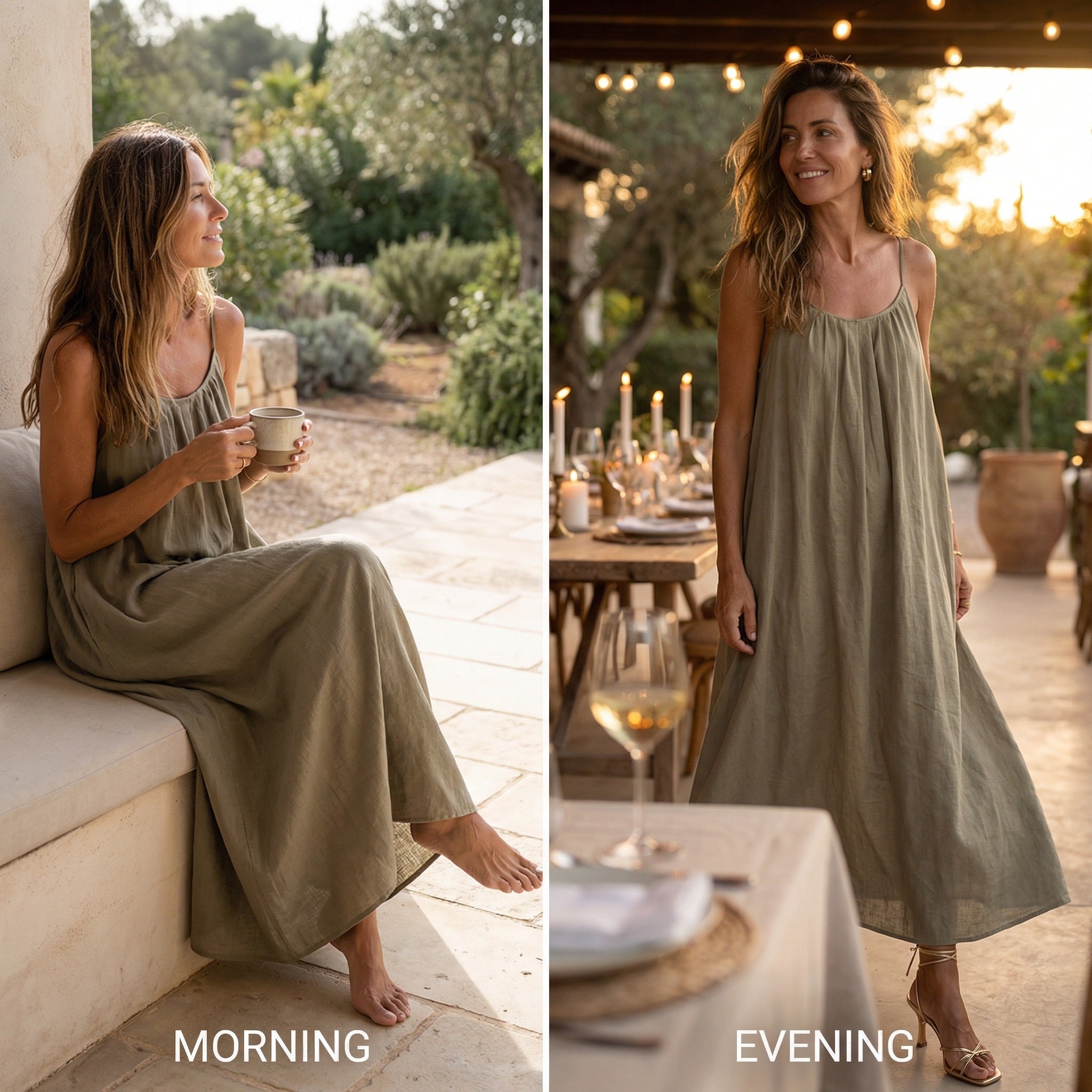 Women's Summer Linen Maxi Dress with Open Back
