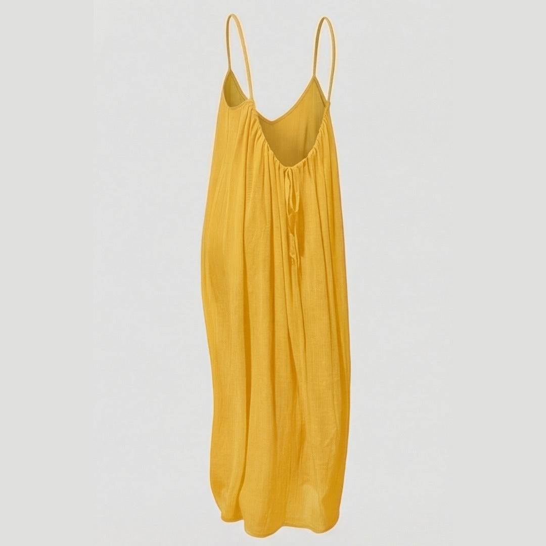 Women's Summer Linen Maxi Dress with Open Back
