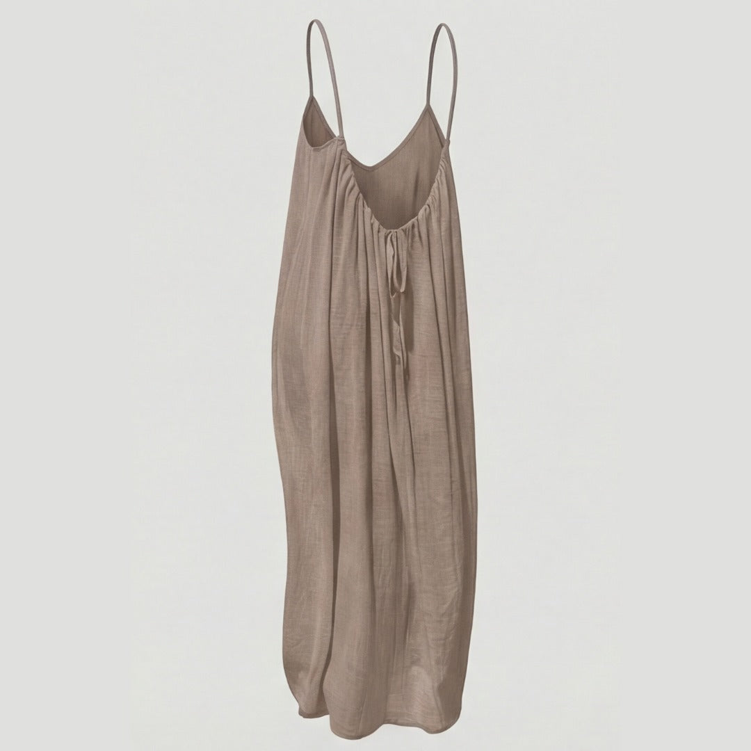 Women's Summer Linen Maxi Dress with Open Back