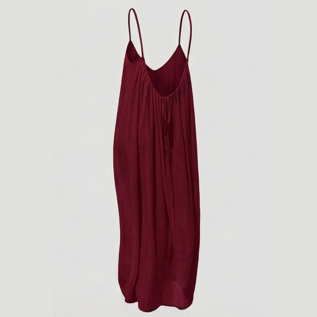 Women's Summer Linen Maxi Dress with Open Back