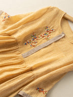 Women's Summer Linen Midi Dress with Embroidered Detail