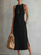 Women's Summer Maxi Dress with Halter Neck and Pockets