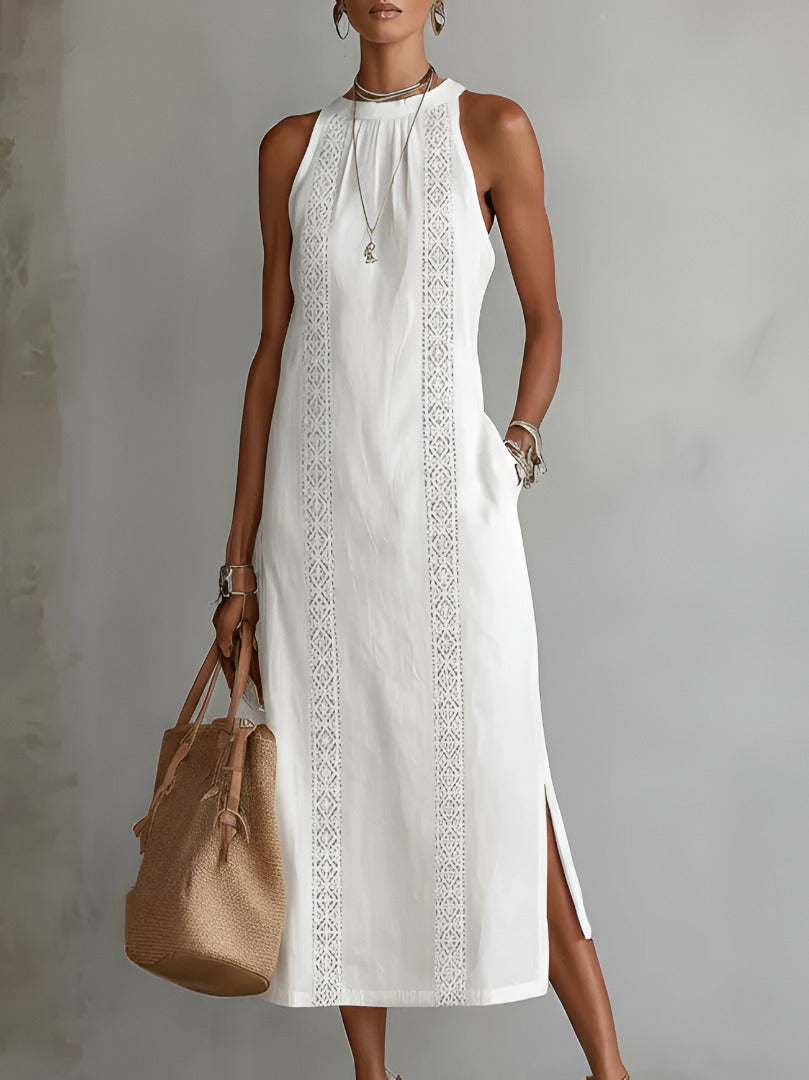 Women's Summer Maxi Dress with Halter Neck and Pockets