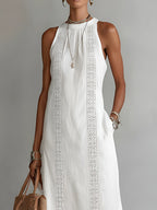 Women's Summer Maxi Dress with Halter Neck and Pockets