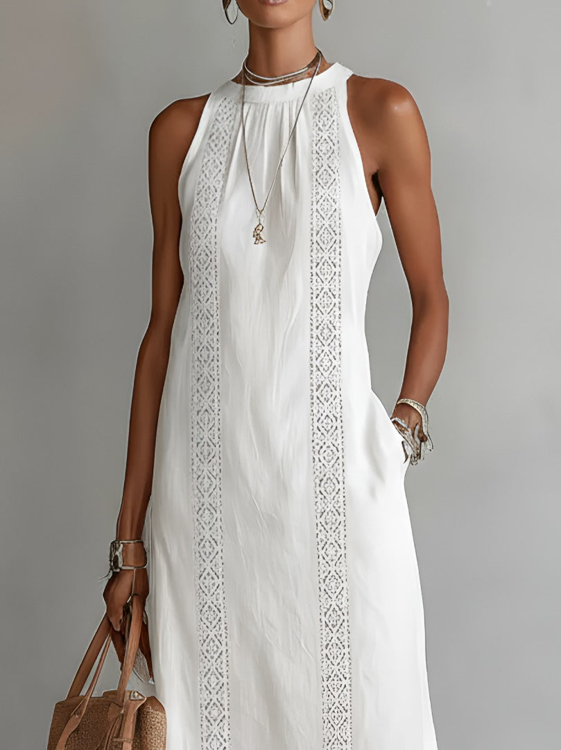 Women's Summer Maxi Dress with Halter Neck and Pockets
