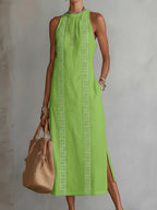 Women's Summer Maxi Dress with Halter Neck and Pockets