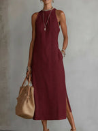 Women's Summer Maxi Dress with Halter Neck and Pockets