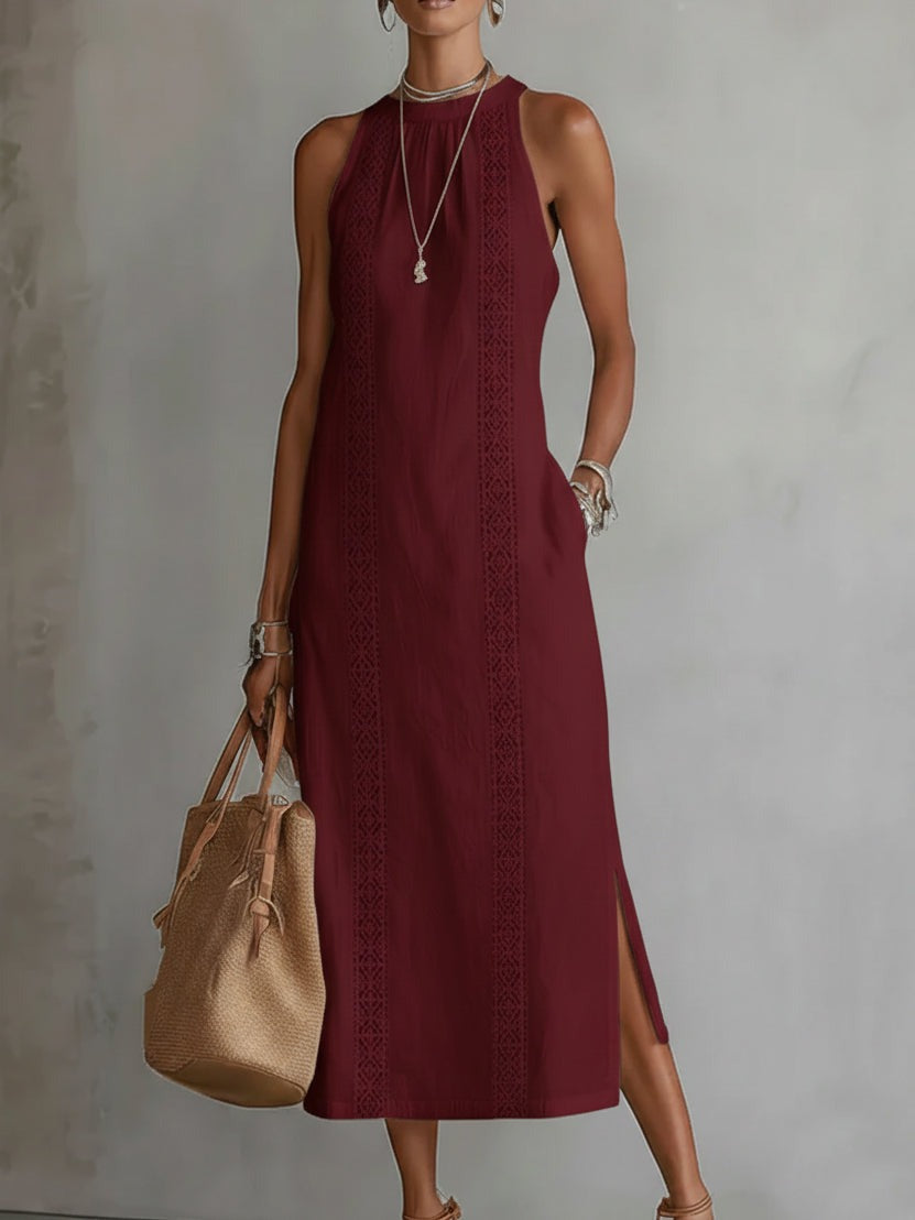 Women's Summer Maxi Dress with Halter Neck and Pockets