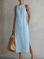 Women's Summer Maxi Dress with Halter Neck and Pockets