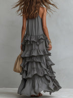 Women's Summer Maxi Dress with Halter Neck and Ruffle Skirt