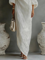 Women's Summer Maxi Dress with Off-Shoulder Neckline and Puff Sleeve